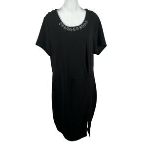 Jessica Simpson Black Rhinestone Short Sleeve Dress Plus 1X Business Party Beads